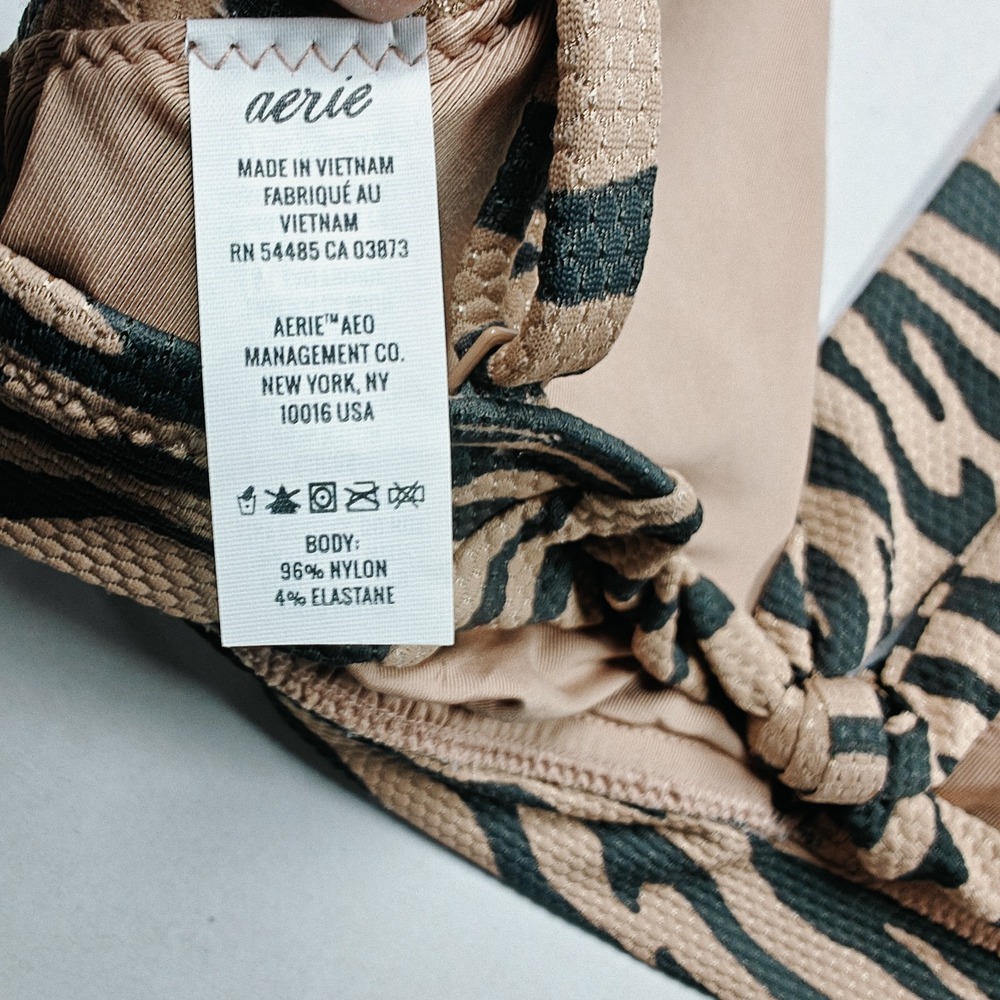 Aerie NWT Zebra Tan Removable Pad Tie Back Bikini Top  Small Adjustable Straps - Picture 5 of 10
